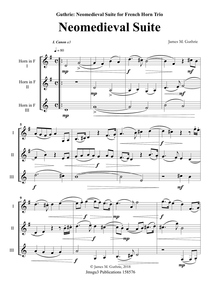 Guthrie: Neomedieval Suite for French Horn Trio Brass Trio scores gallery preview page 1