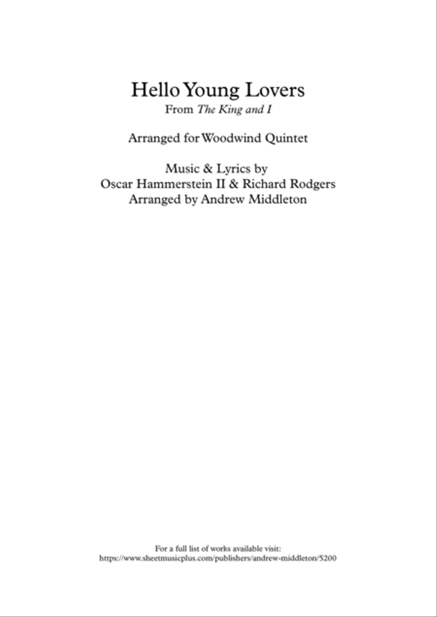 Hello, Young Lovers Hello, Young Lovers Woodwind Quintet scores gallery preview page 1