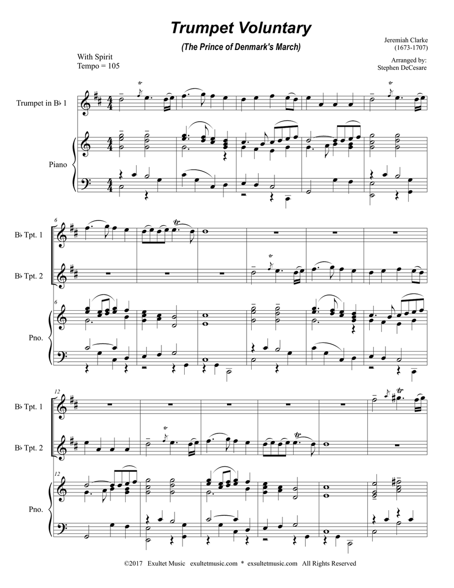 Trumpet Voluntary (Duet for Bb-Trumpet - Piano Accompaniment) Trumpet Voluntary (Duet for Bb-Trumpet - Piano Accompaniment) Trumpet Duet scores gallery preview page 2