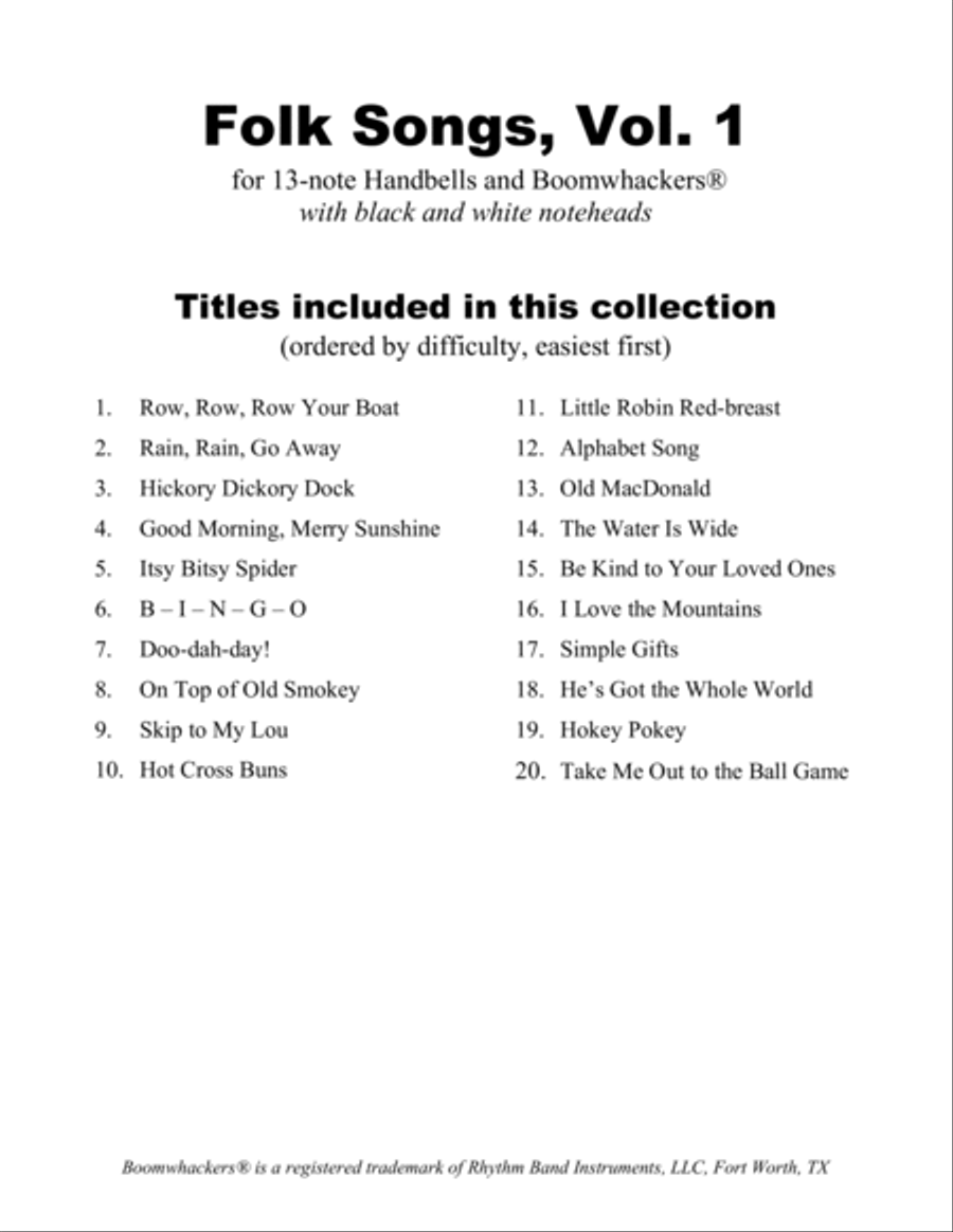 Folk Songs for 13-note Bells and Boomwhackers (with Black and White Notes), VOL. 1 Handbell Choir scores gallery preview page 2
