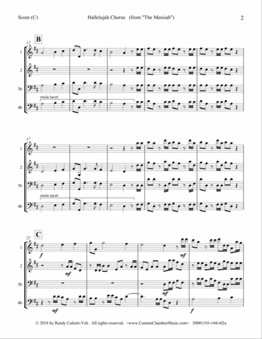 Hallelujah Chorus - Handel Messiah (duet/trio/quartet for strings, woodwind, or mixed) String Orchestra scores gallery preview page 3
