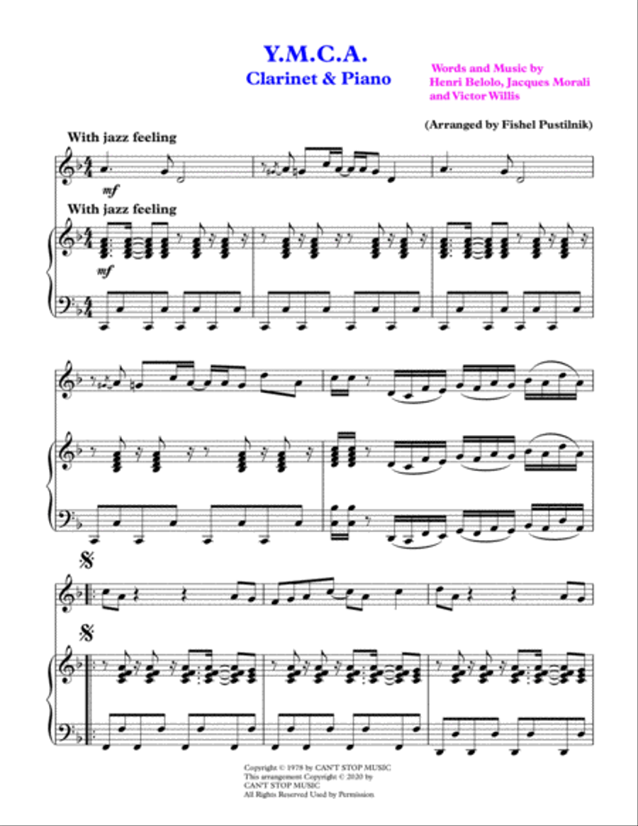 Y.m.c.a. Clarinet Solo scores gallery preview page 2