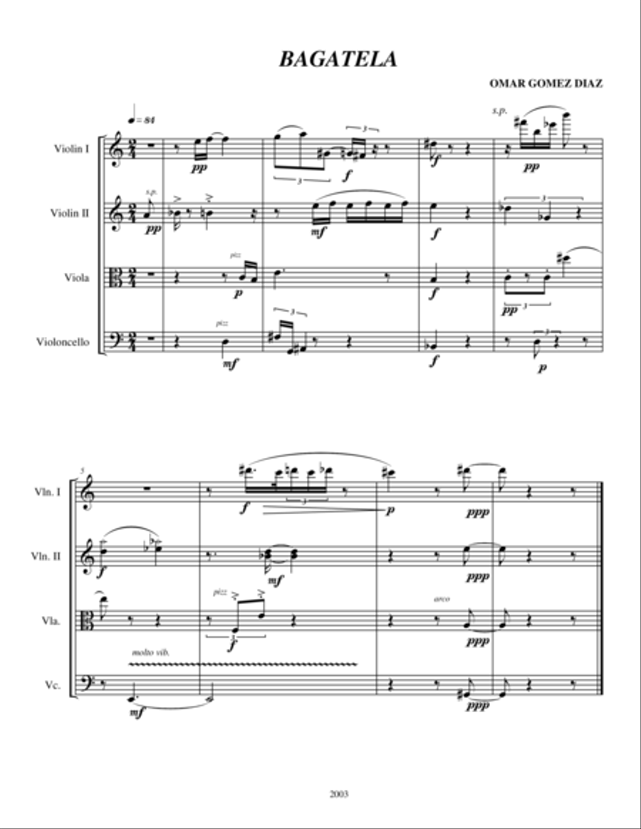 Bagatela Bagatela String Quartet scores gallery preview page 1