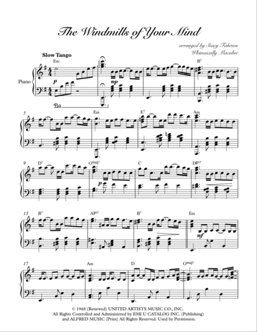 The Windmills Of Your Mind Piano Solo scores gallery preview page 1