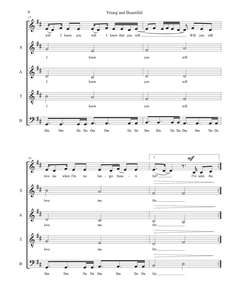 Young And Beautiful 4-Part scores gallery preview page 4