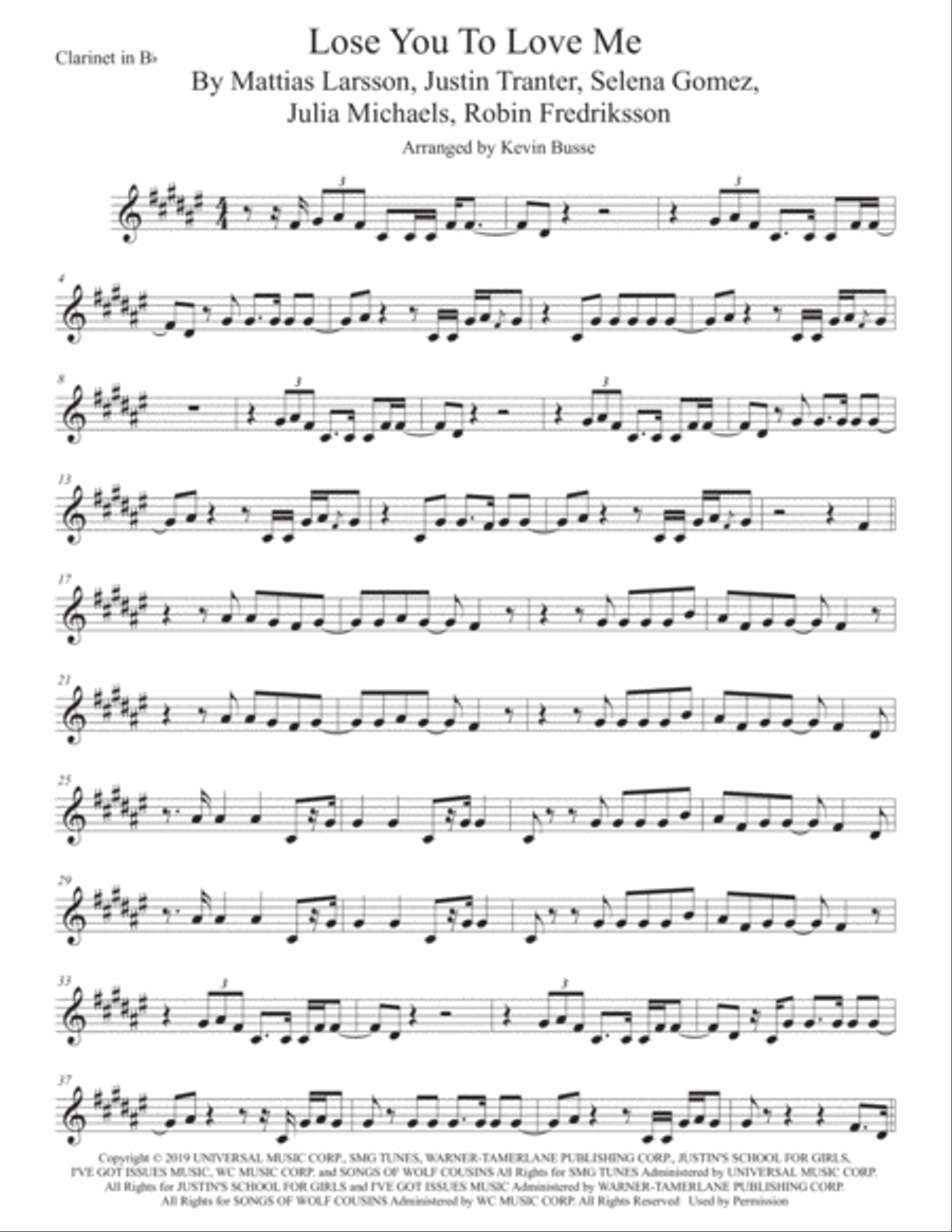 Lose You To Love Me Lose You To Love Me Clarinet Solo scores gallery preview page 1