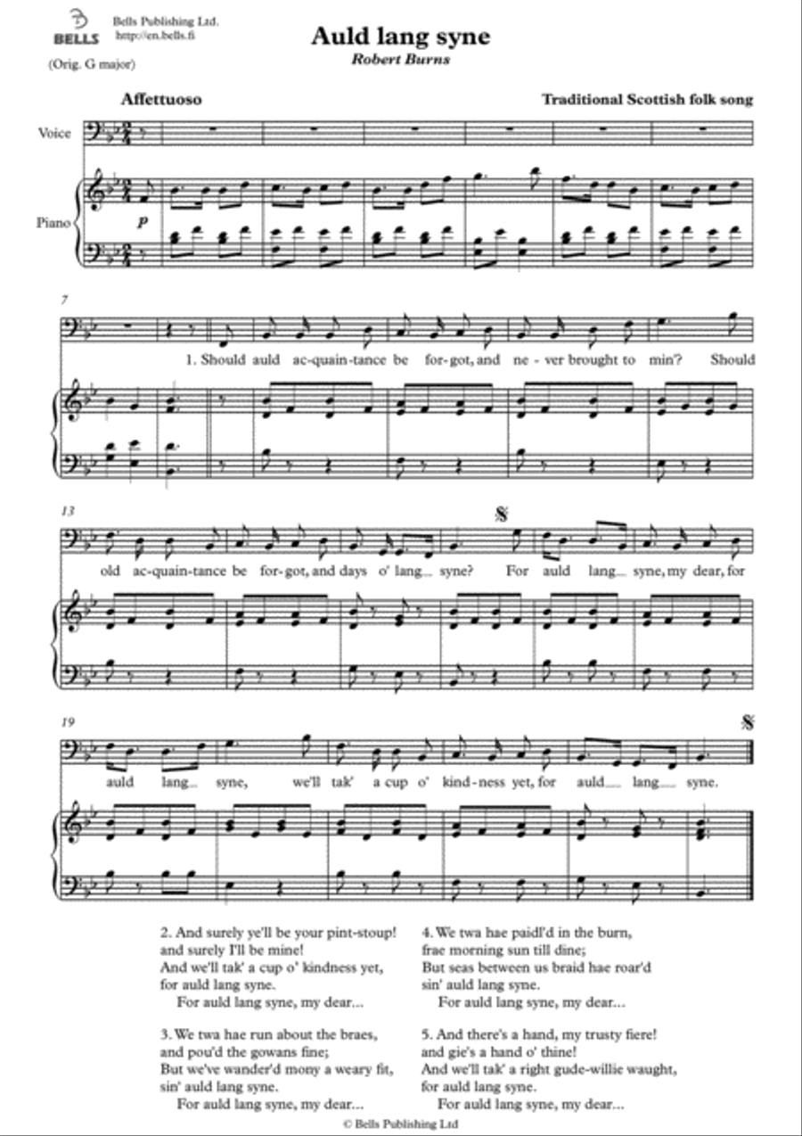 Auld lang syne (Solo song) (B-flat Major) Voice Solo scores gallery preview page 1
