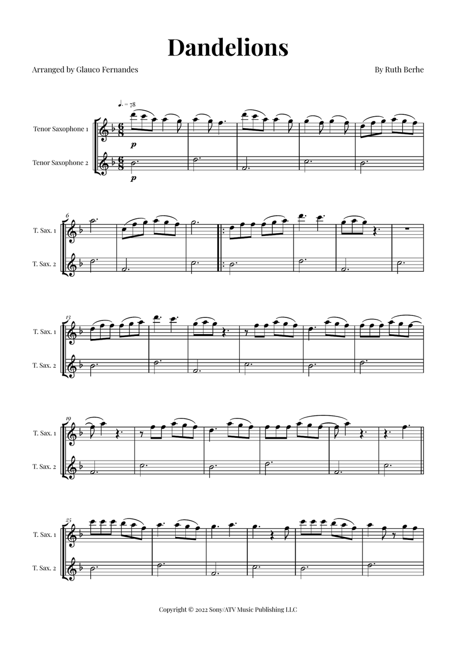 Dandelions Woodwind Duet scores gallery preview page 1