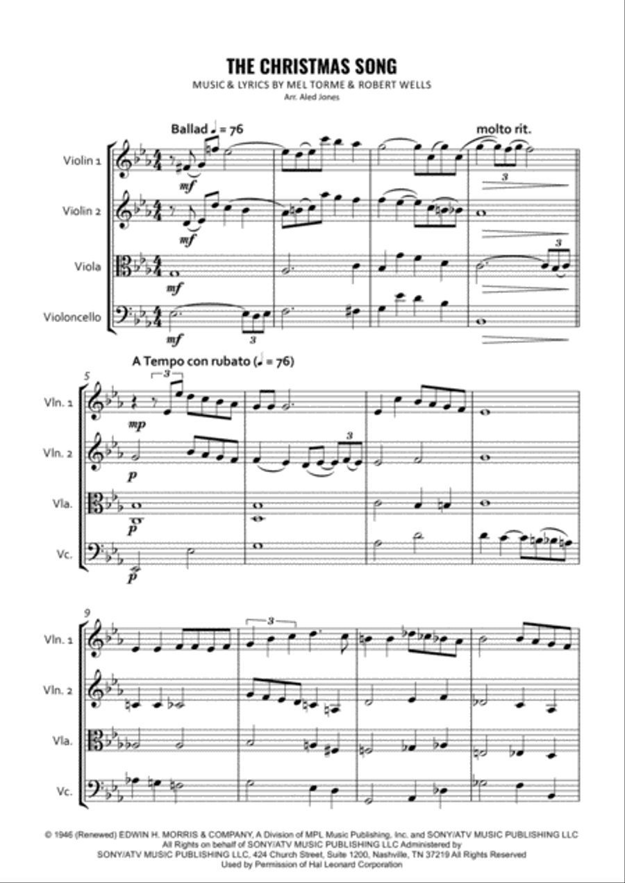 The Christmas Song (Chestnuts Roasting On An Open Fire) String Quartet scores gallery preview page 1