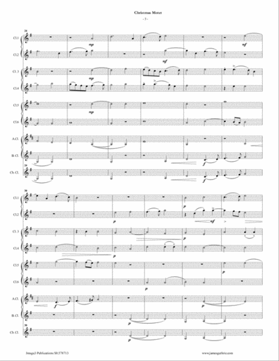 Mouton: Christmas Motet for Clarinet Choir Clarinet Choir scores gallery preview page 3