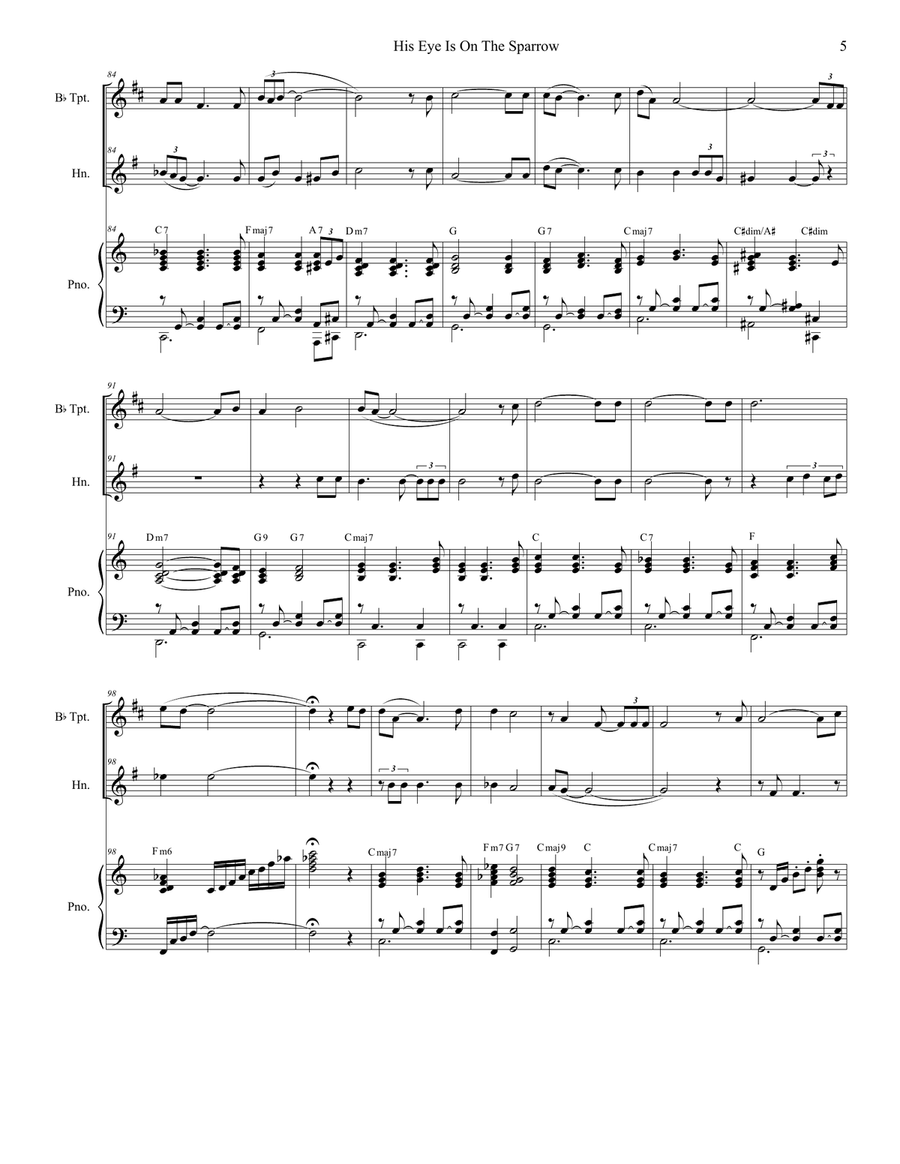 His Eye Is On The Sparrow (Duet for Bb-Trumpet and French Horn) Brass Duet scores gallery preview page 6