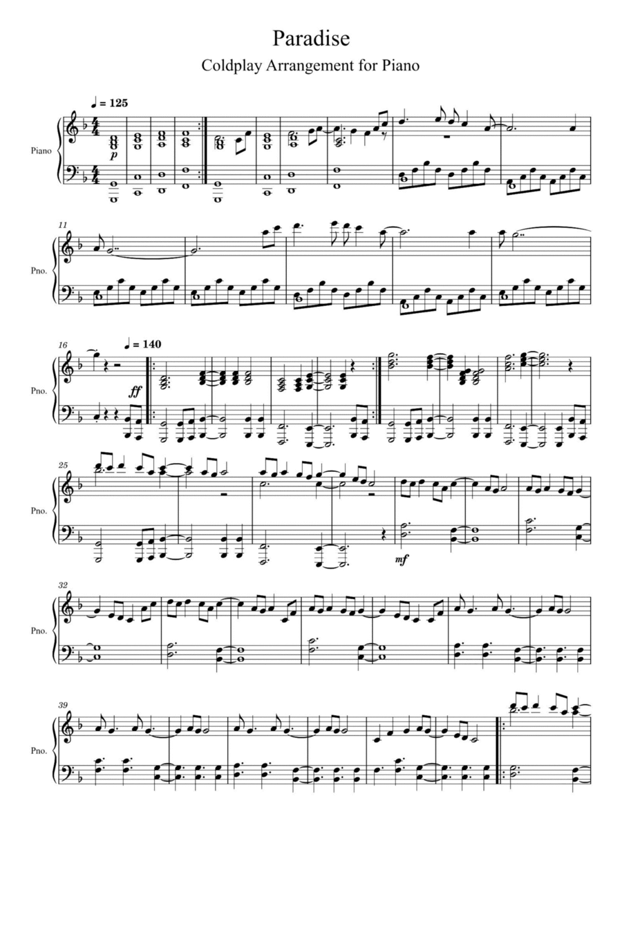 Paradise Piano Solo scores gallery preview page 1