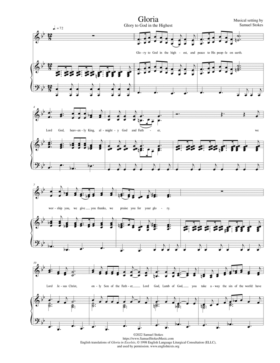 Gloria (Glory to God in the Highest) - 2-part choir with piano/organ 2-Part scores gallery preview page 1