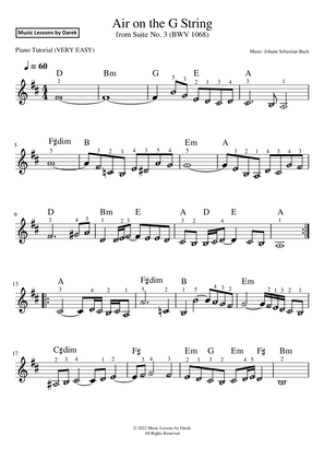 Air on the G String (VERY EASY PIANO) from Suite No. 3 (BWV 1068) [Johann Sebastian Bach]