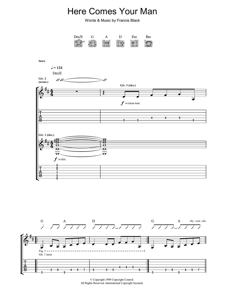 Here Comes Your Man Here Comes Your Man Guitar Tablature scores gallery preview page 1
