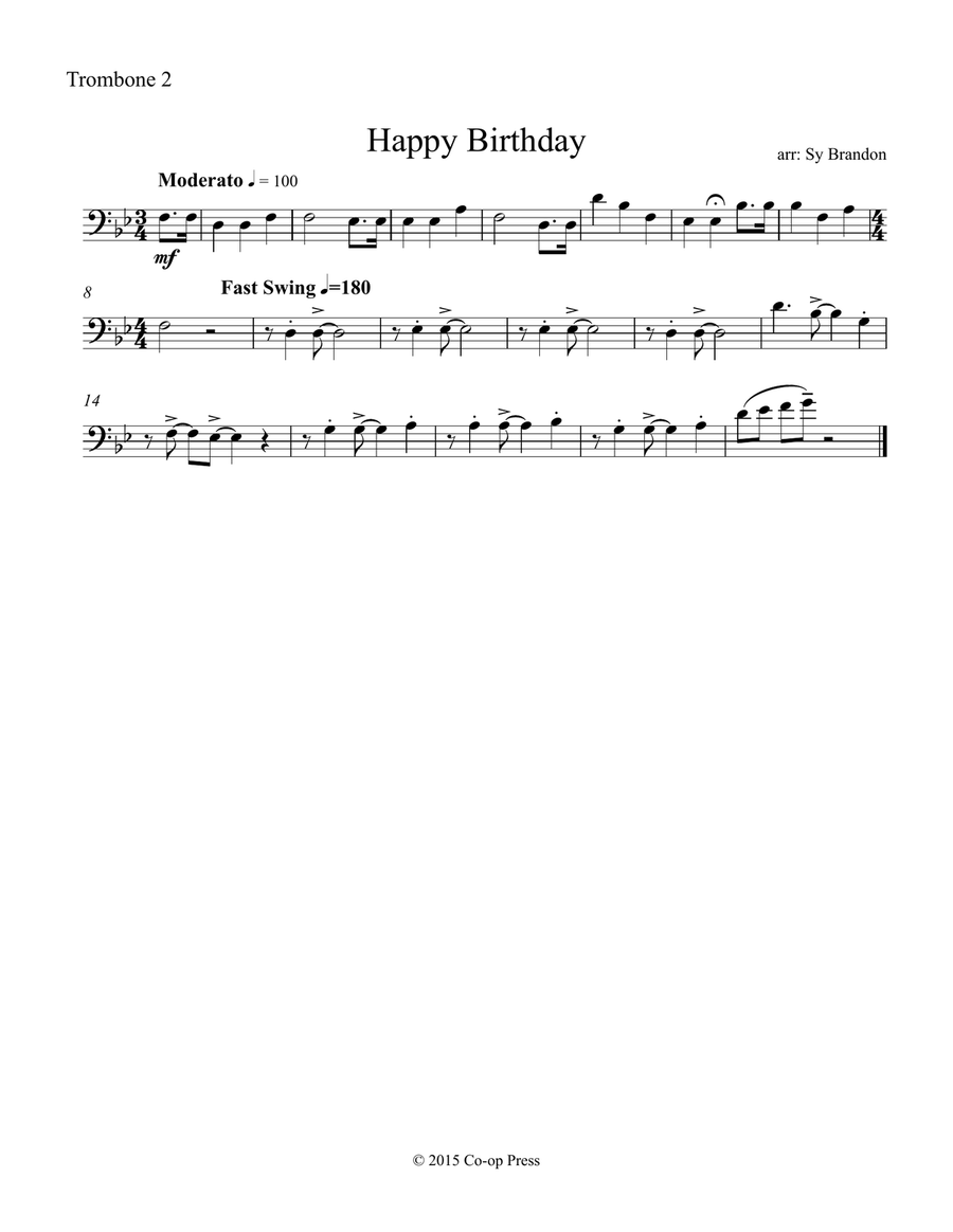 Happy Birthday for Trombone Quartet or Quintet Trombone Quartet scores gallery preview page 3