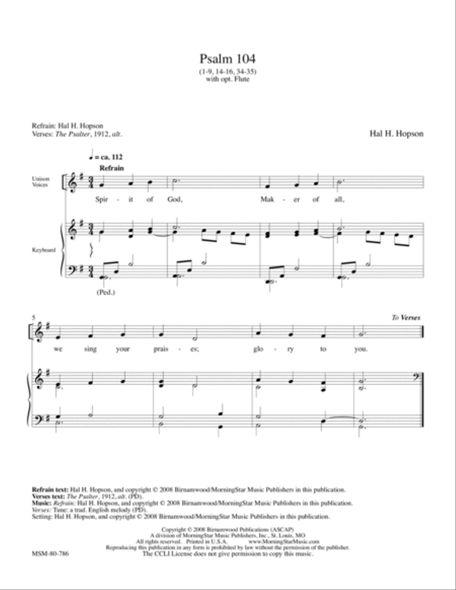Psalm 104:1-9 4-Part scores gallery preview page 1