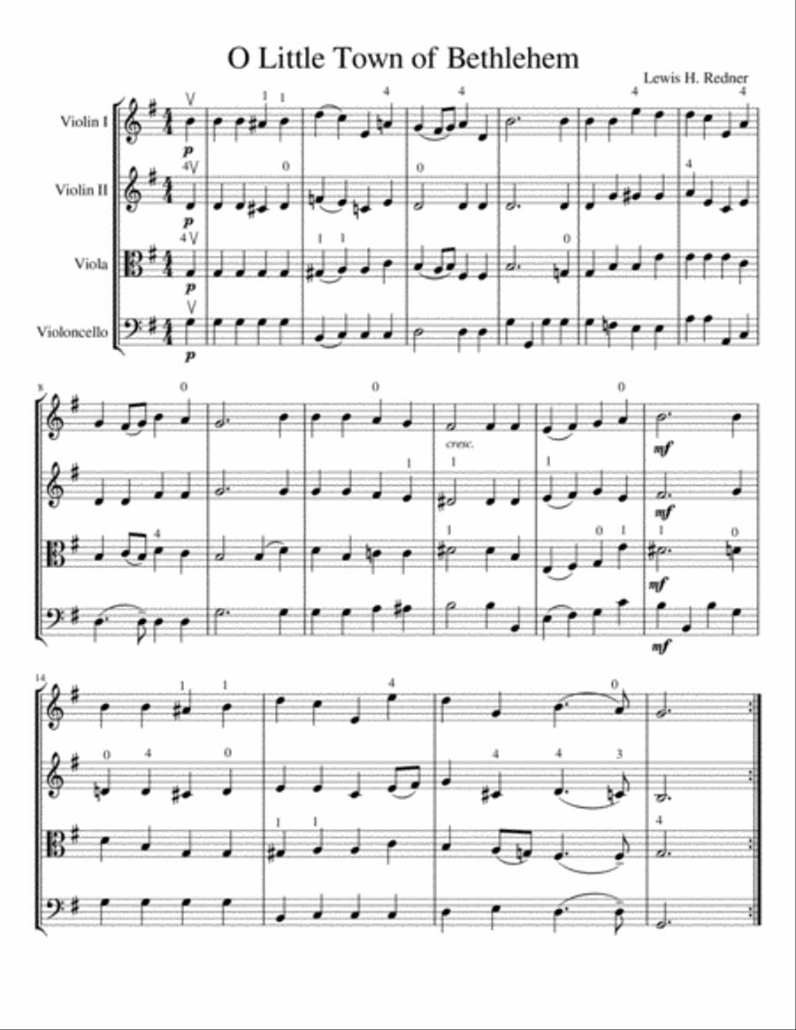 O Little Town of Bethlehem String Quartet scores gallery preview page 2