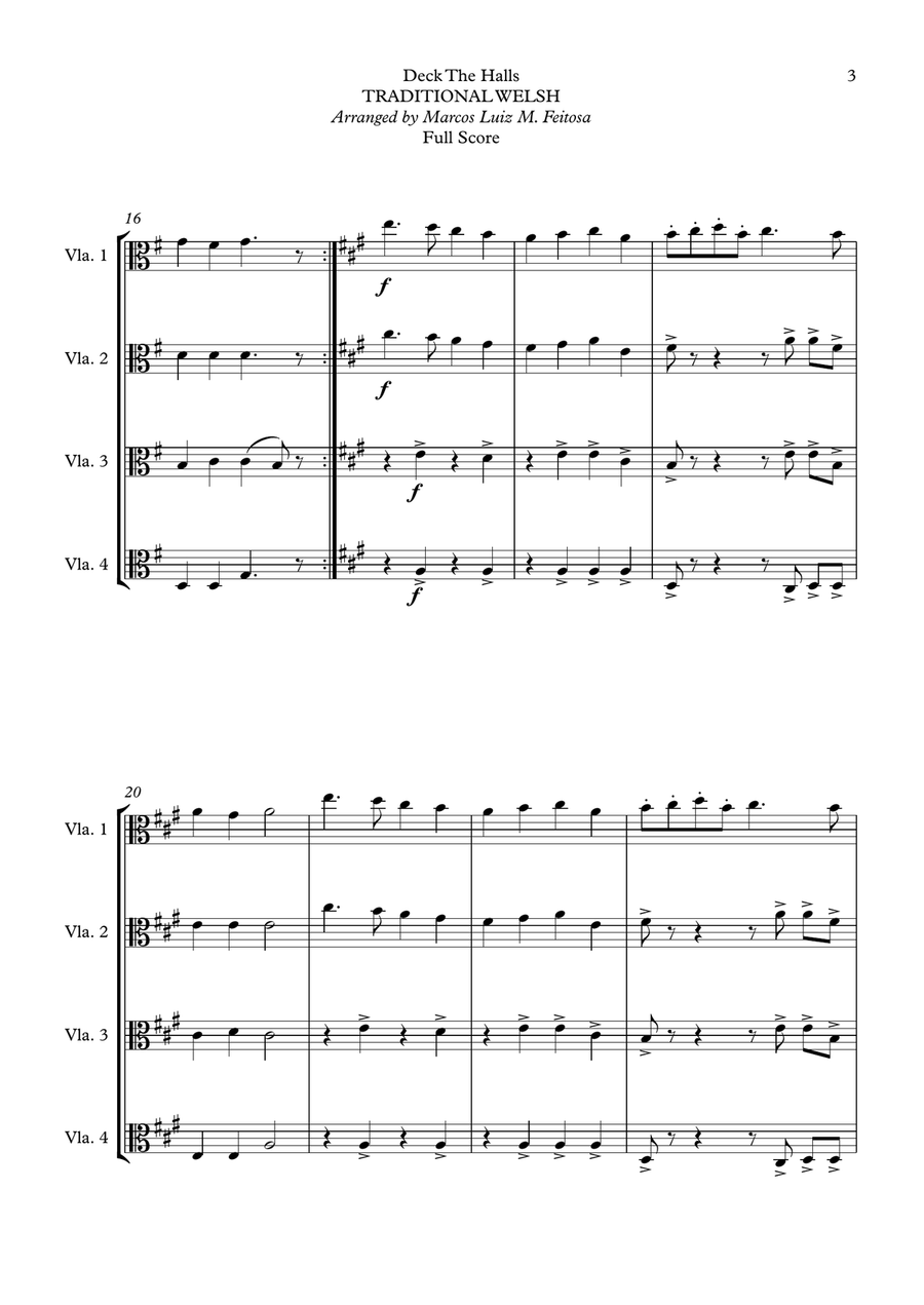 Deck The Halls - Viola Quartet String Quartet scores gallery preview page 5