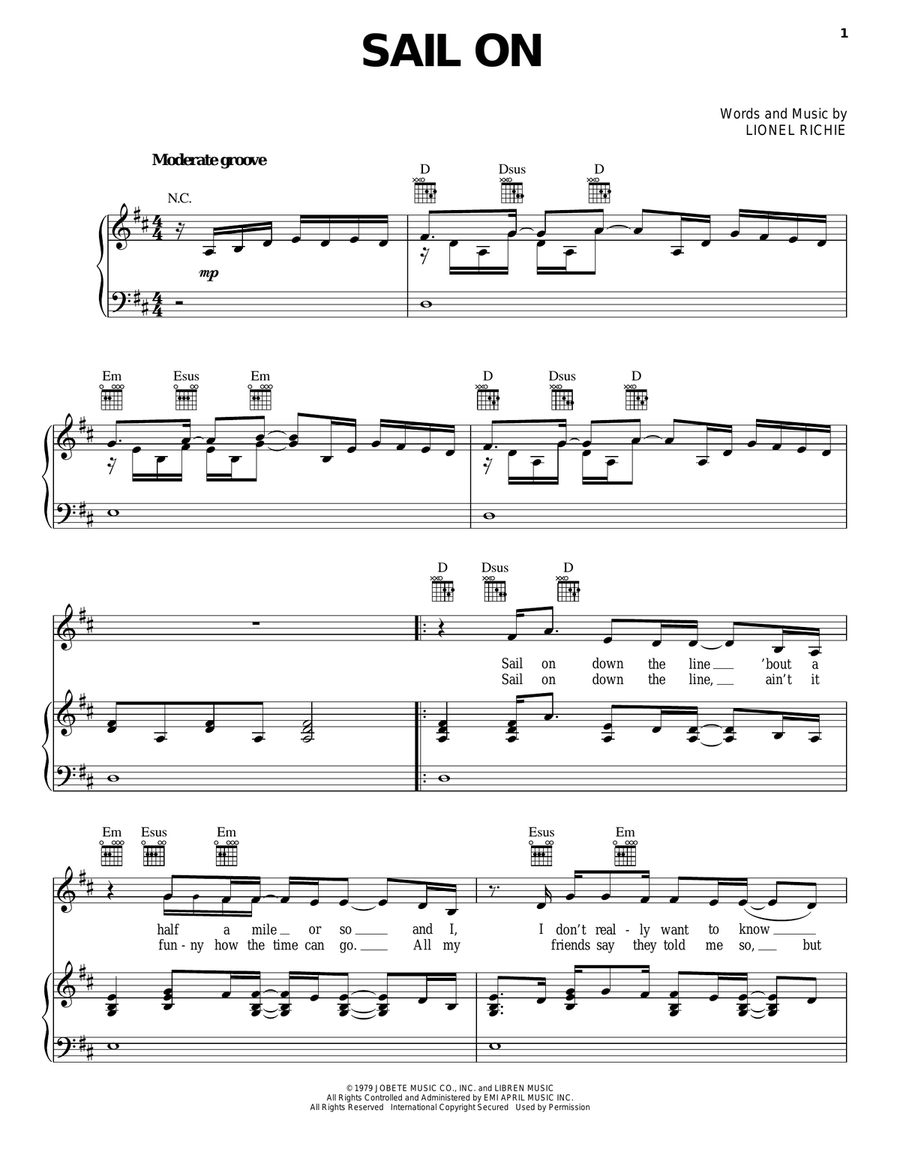 Sail On Piano, Vocal, Guitar scores gallery preview page 1