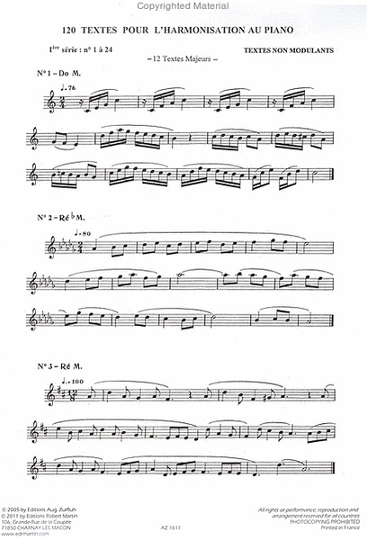 Cent vingt textes pour l'harmonisation au piano