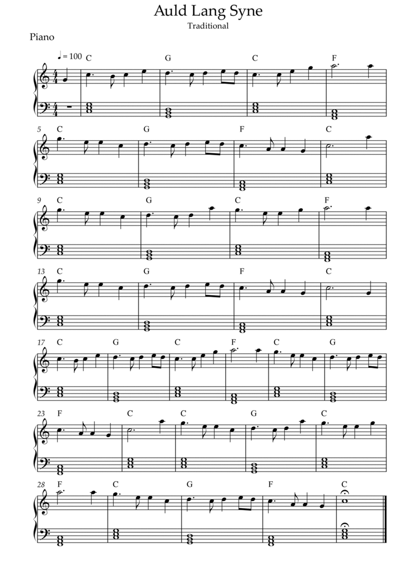 Auld Lang Syne PIANO sheet music image number null