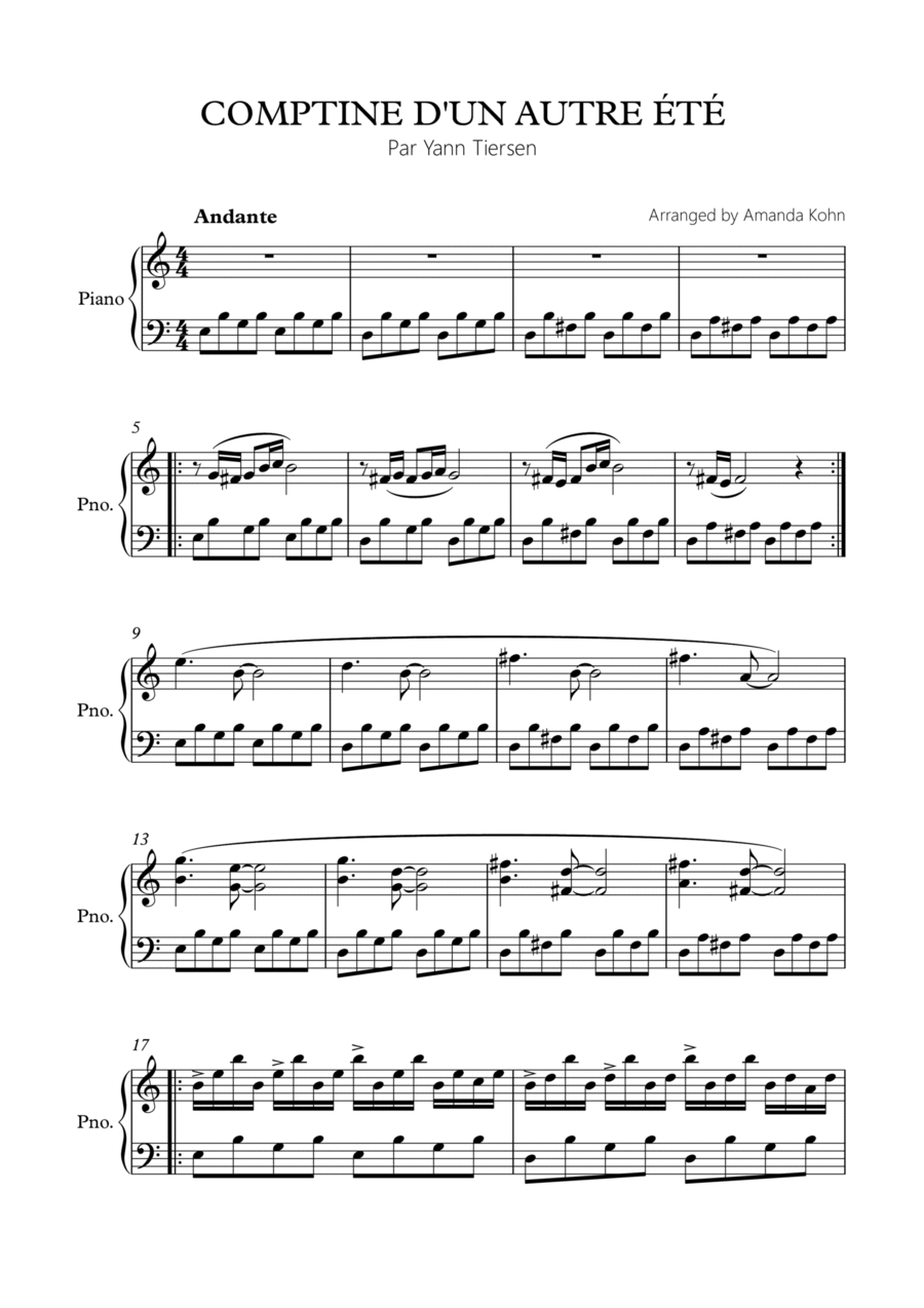 Comptine D un Autre t L apr s midi by Yann Tiersen Easy Piano