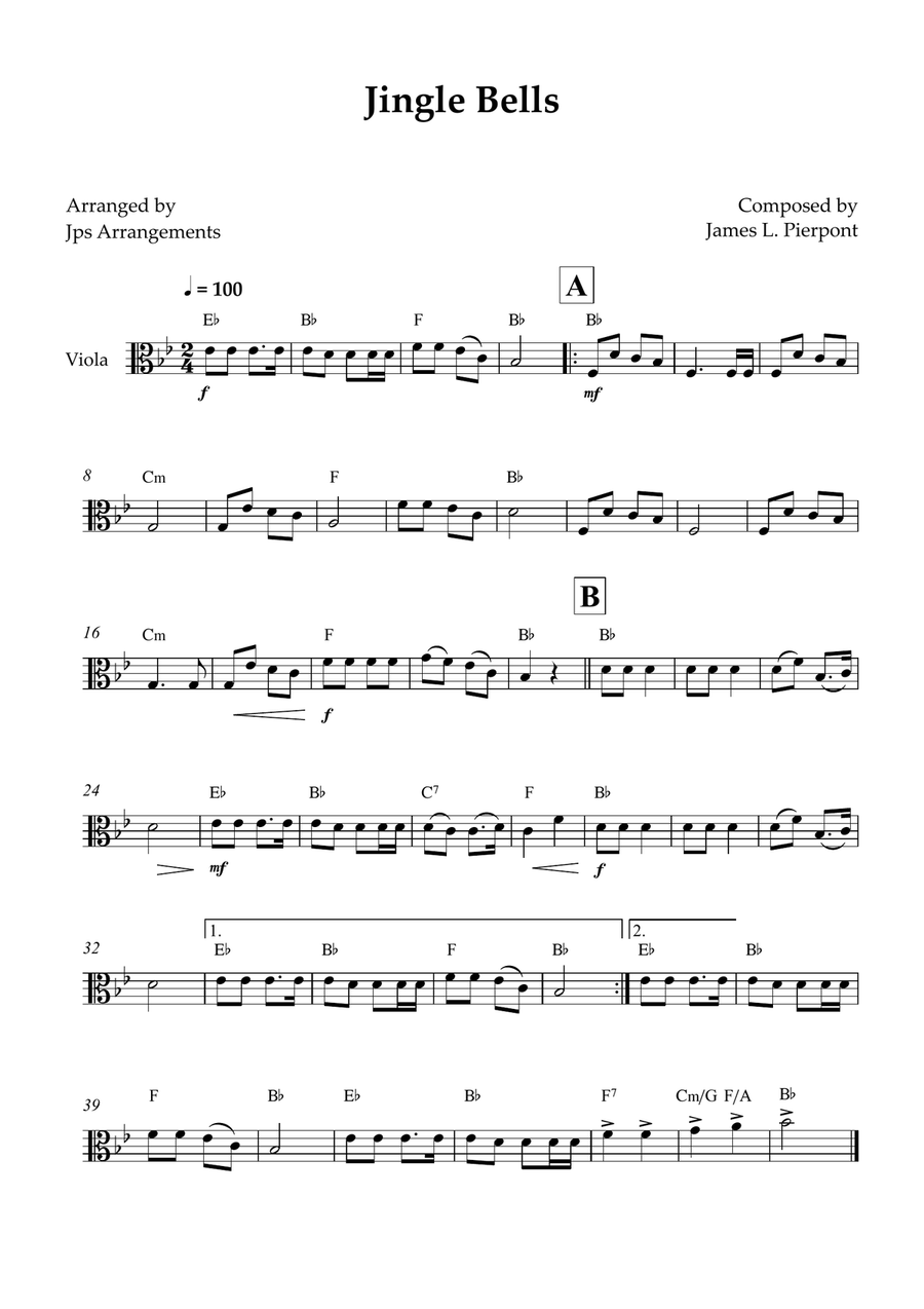 Jingle Bells for Viola Viola Solo scores gallery preview page 1
