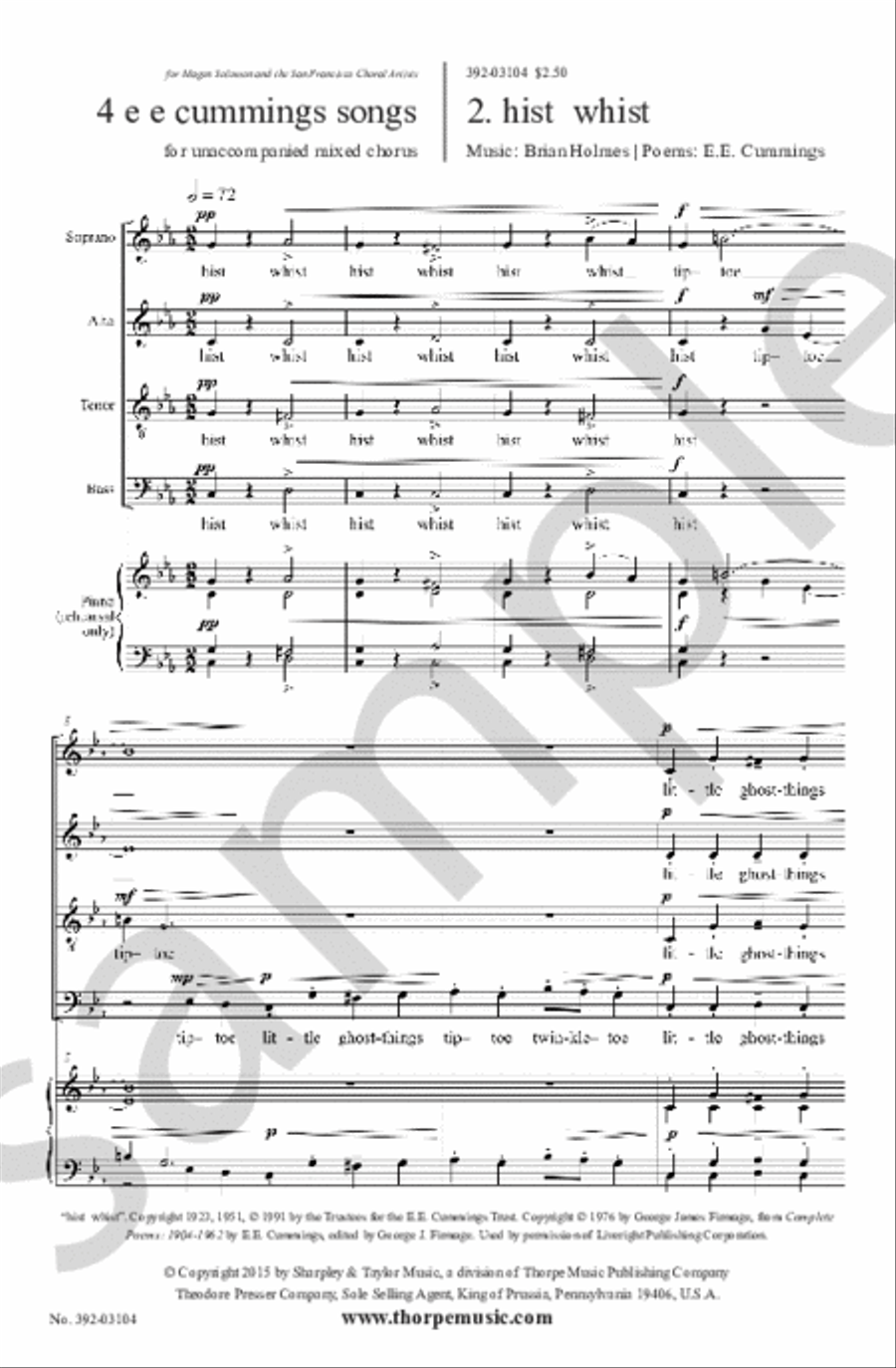 4 e e cummings Songs 4-Part scores gallery preview page 1