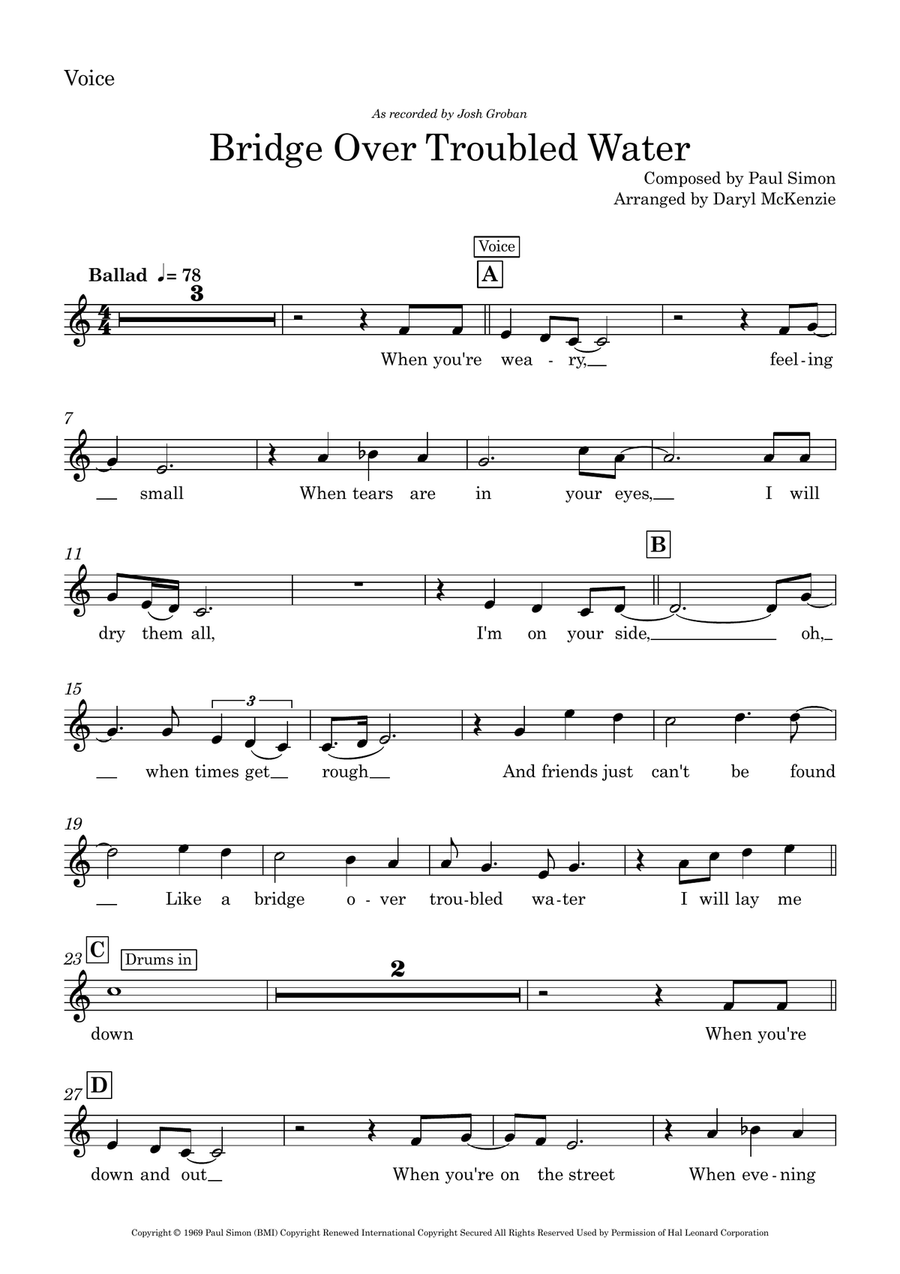 Bridge Over Troubled Water Piano, Vocal scores gallery preview page 6