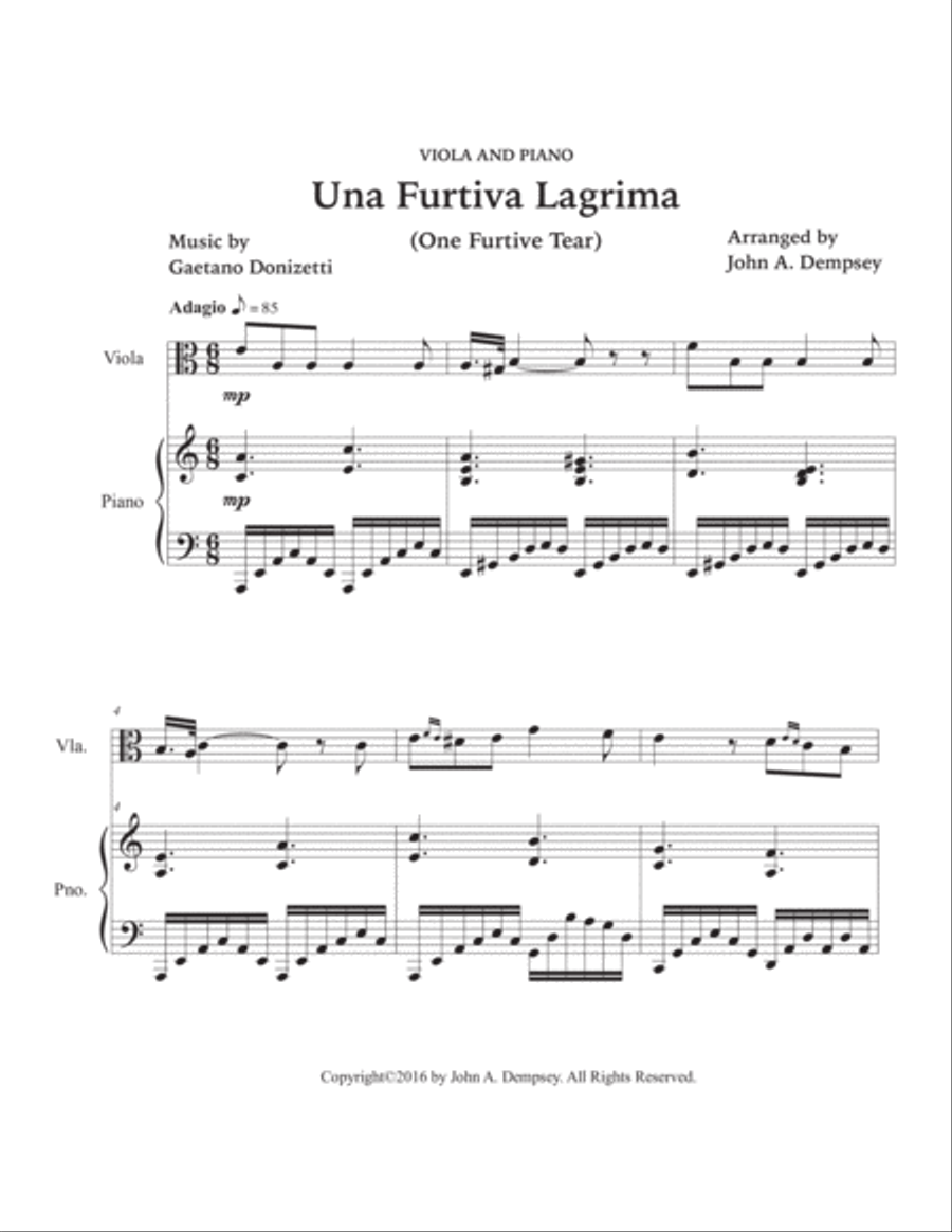 Una Furtiva Lagrima (One Furtive Tear): Viola and Piano Piano scores gallery preview page 5