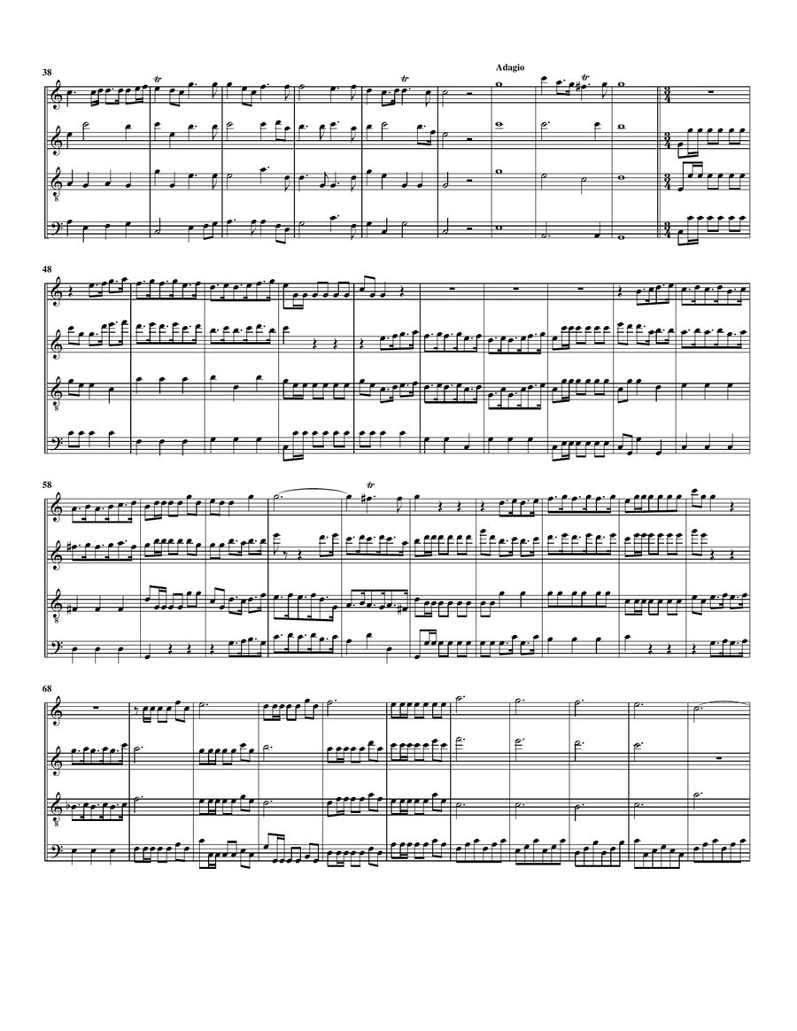 Overture to Music for the Royal fireworks (arrangement for 4 recorders)