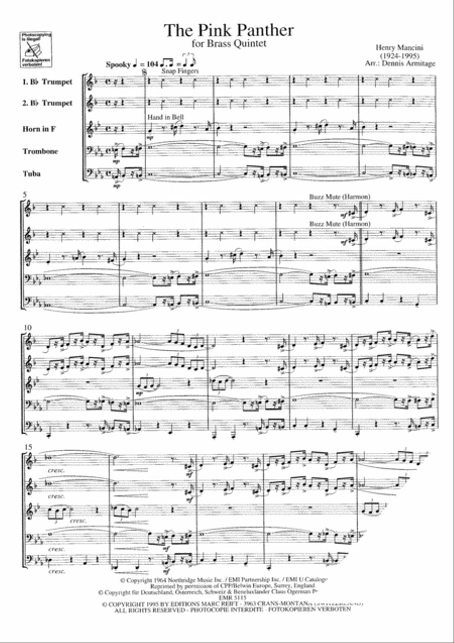 The Pink Panther Brass Quintet scores gallery preview page 3