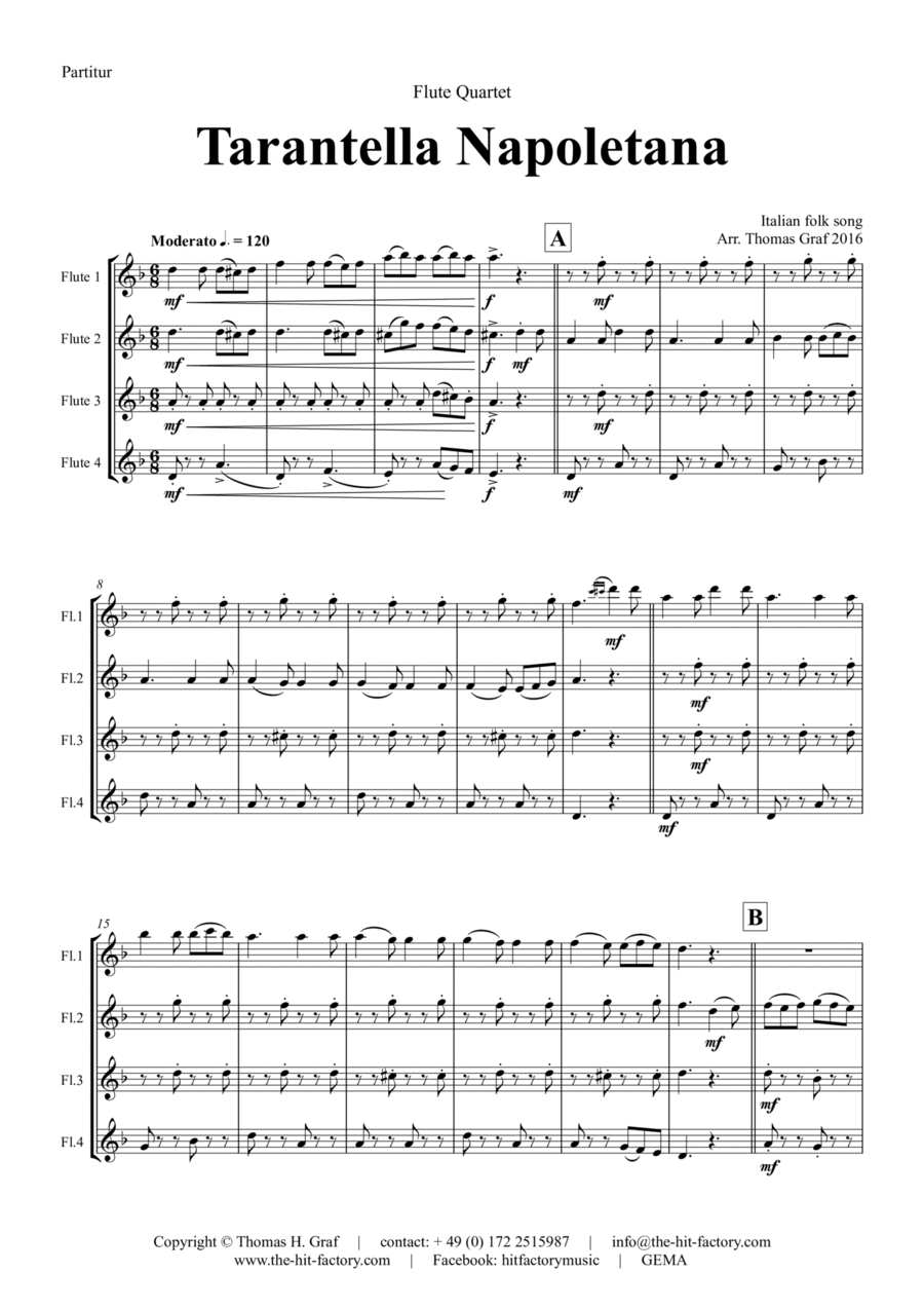 Tarantella Napoletana - Italian Folk Song - Flute Quartet Flute Quartet scores gallery preview page 1
