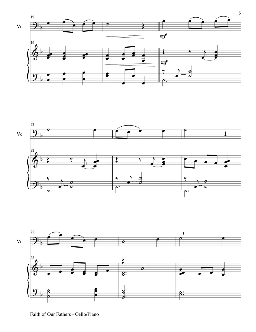FAITH OF OUR FATHERS (Duet – Cello and Piano/Score and Parts) Piano scores gallery preview page 3