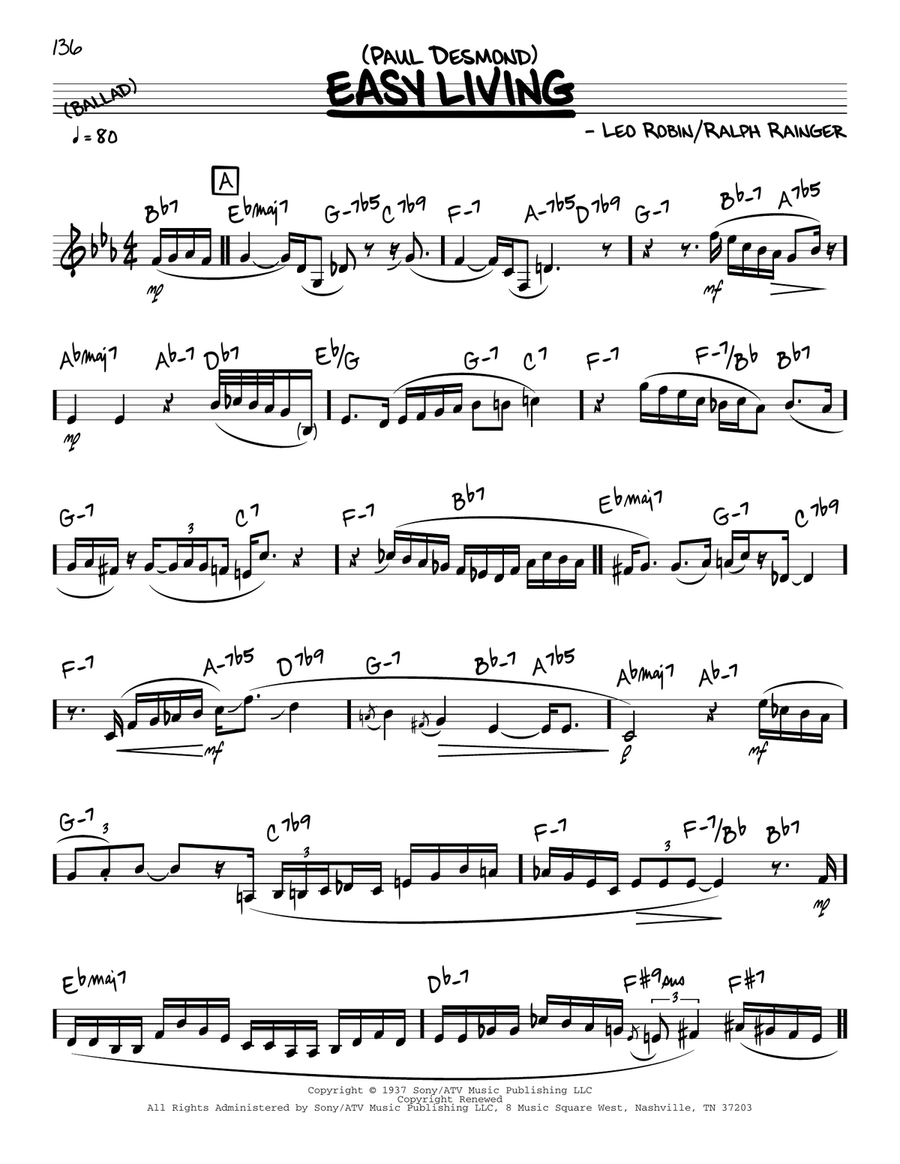 Easy Living (solo only) Piano scores gallery preview page 1