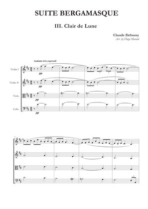 Book cover for Clair de Lune from "Suite Bergamasque" for String Quartet