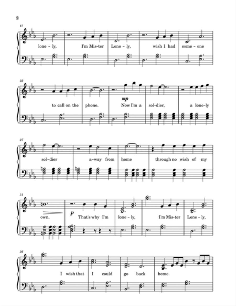 Mr. Lonely Mr. Lonely Easy Piano scores gallery preview page 2
