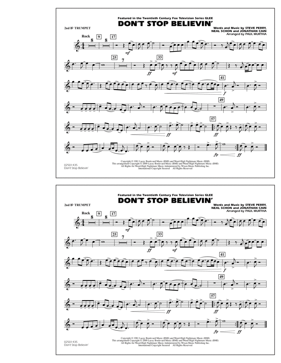 Don't Stop Believin' - 2nd Bb Trumpet Marching Band scores gallery preview page 1