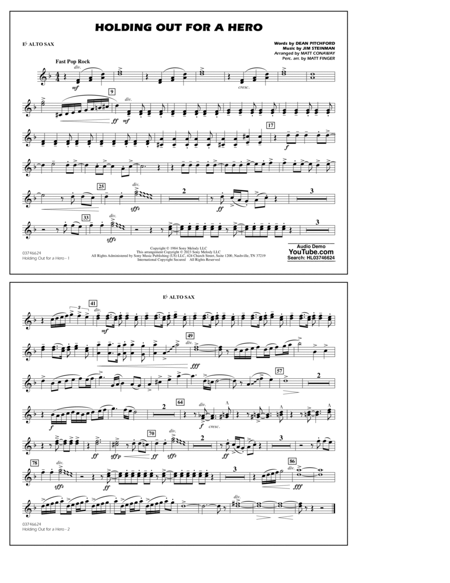 Holding Out For A Hero (arr. Conaway & Finger) - Eb Alto Sax Marching Band scores gallery preview page 1