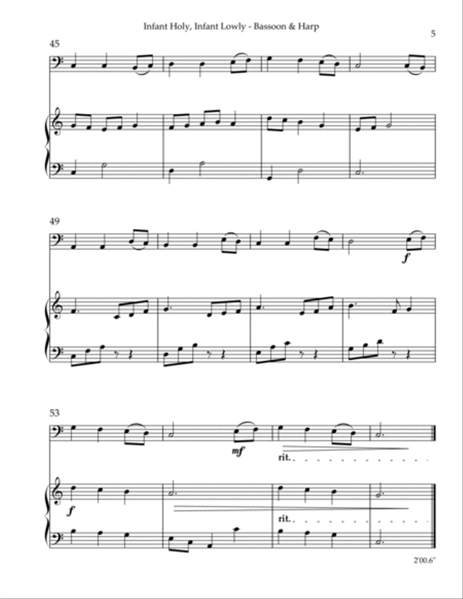 Infant Holy, Infant Lowly, Duet for Bassoon & Harp Bassoon scores gallery preview page 5