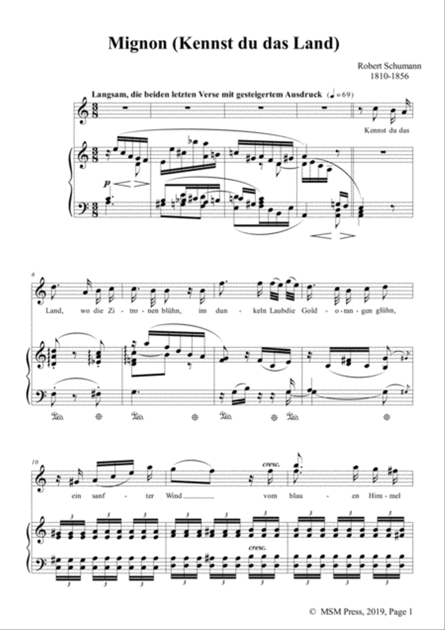 Schumann-Mignon(Kennst du das Land),Op.98a No.1,in a minor,for Vioce&Pno Voice scores gallery preview page 3