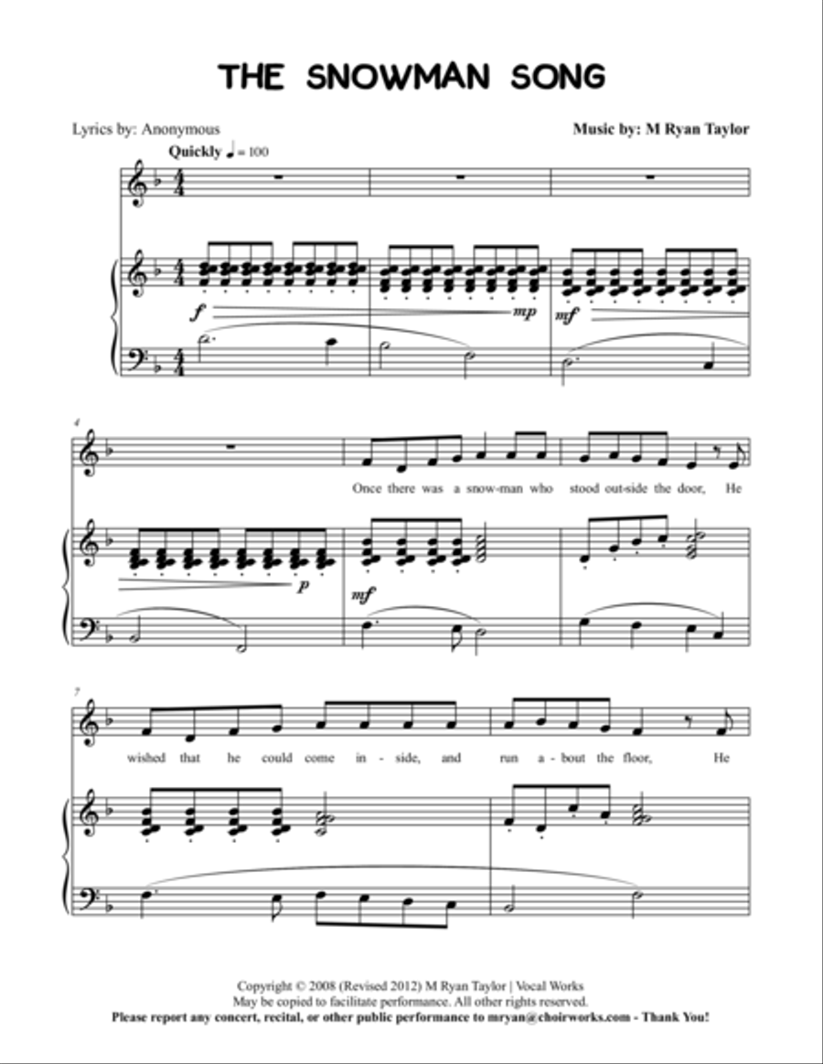 The Snowman Song The Snowman Song Voice scores gallery preview page 1