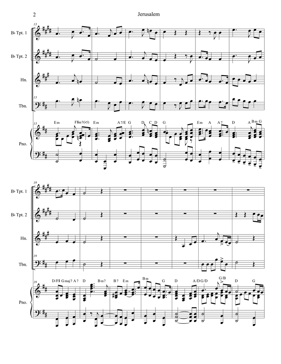 Jerusalem (Brass Quartet and Piano) Brass Quartet scores gallery preview page 2