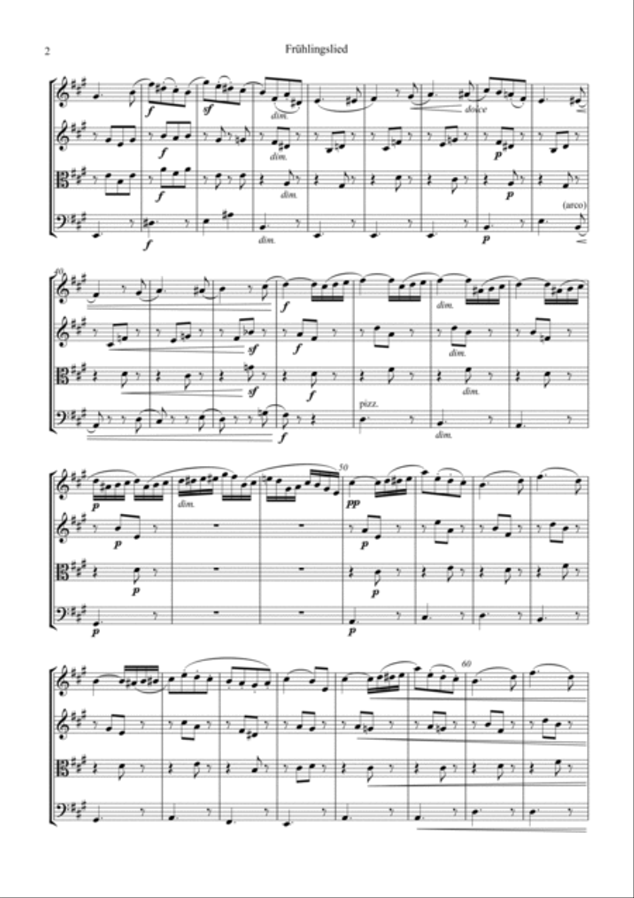 Fruhlingslied, Lieder ohne Worte Op. 62, Spring Song for string quartet String Quartet scores gallery preview page 2