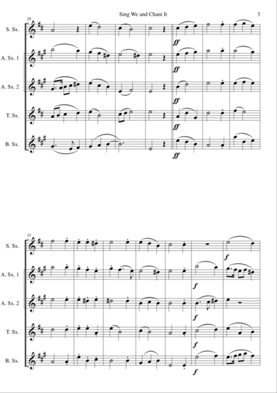 Sing we and chant it (with variations) for saxophone quintet Saxophone Quintet scores gallery preview page 3