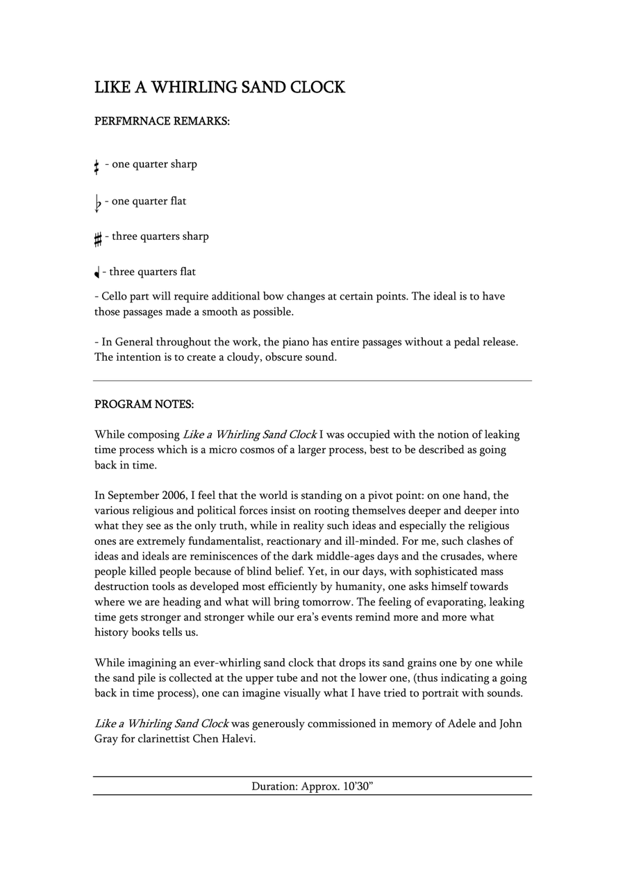 "Like a Whirling Sand Clock" - for Clarinet, Cello and Piano [Performance Score and Parts] image number null