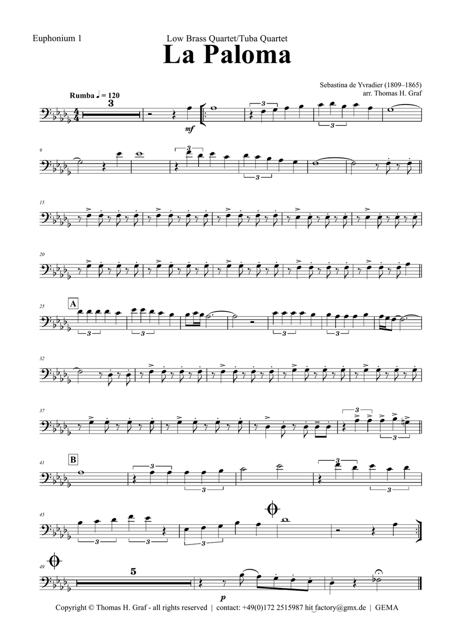 La Paloma - Spanish Habanera - Low Brass Quartet/Tuba Quartet Brass Quartet scores gallery preview page 4