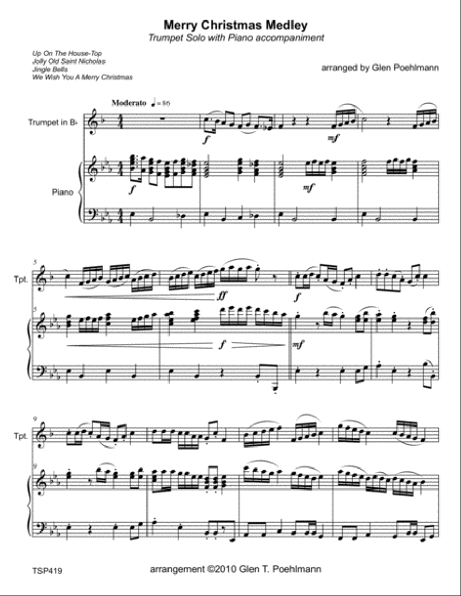 MERRY CHRISTMAS MEDLEY - TRUMPET SOLO with Piano accompaniment - 4 song medley Trumpet Solo scores gallery preview page 1