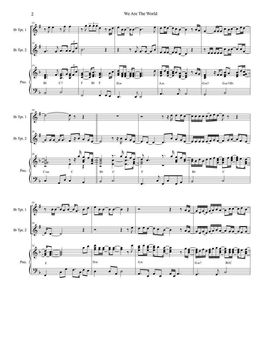 We Are The World Trumpet Duet scores gallery preview page 2